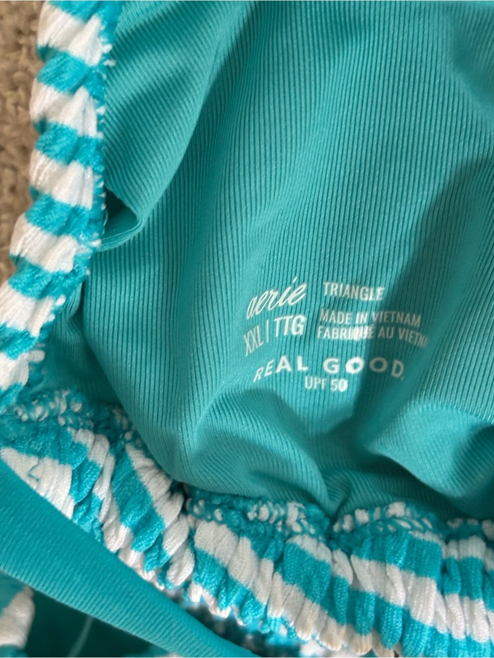 Aerie FULL Set, Crinkle Stripe Tie String Top/ High Cut Cheeky Bottoms - Picture 13 of 16